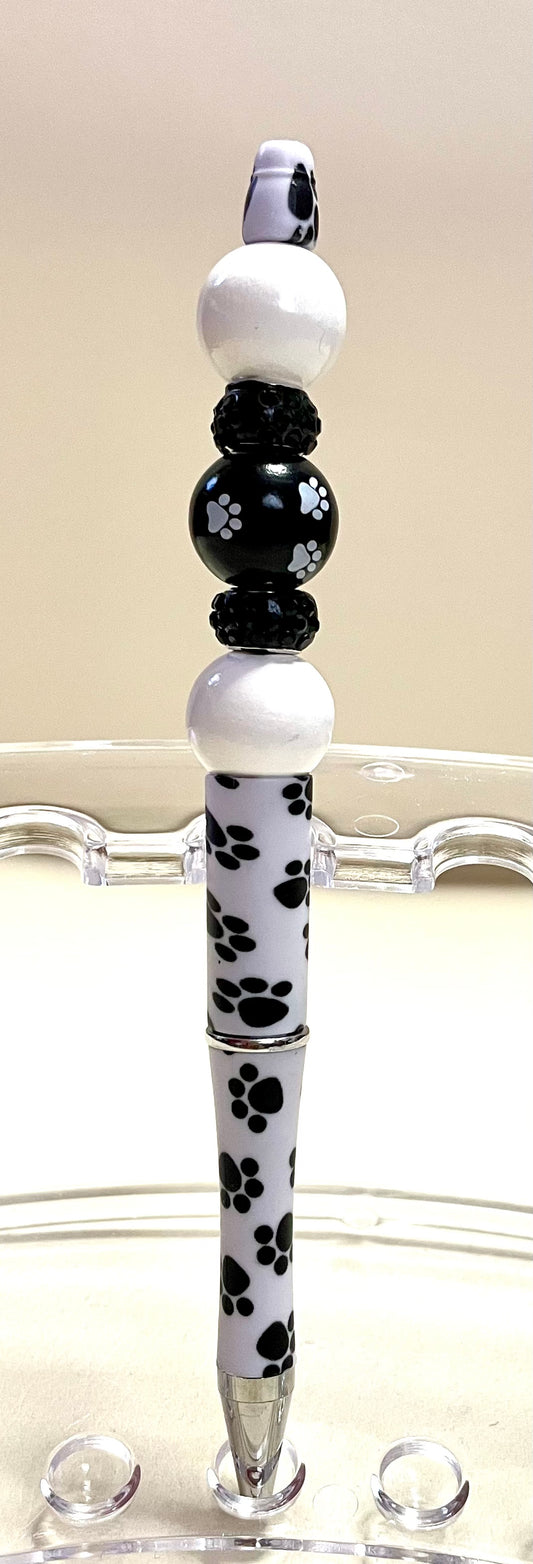 White/black paws w/white beads