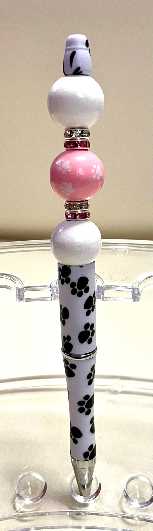 White/black paws w/ pink paw bead