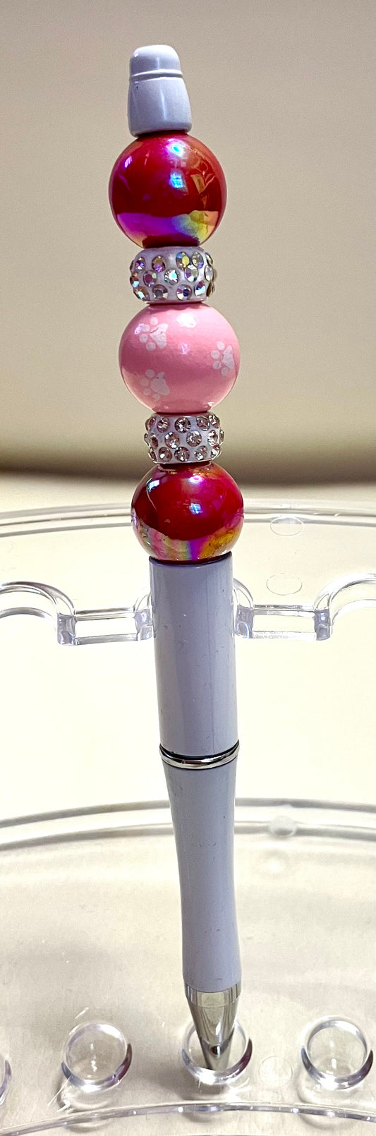 White w/red beads & white paws